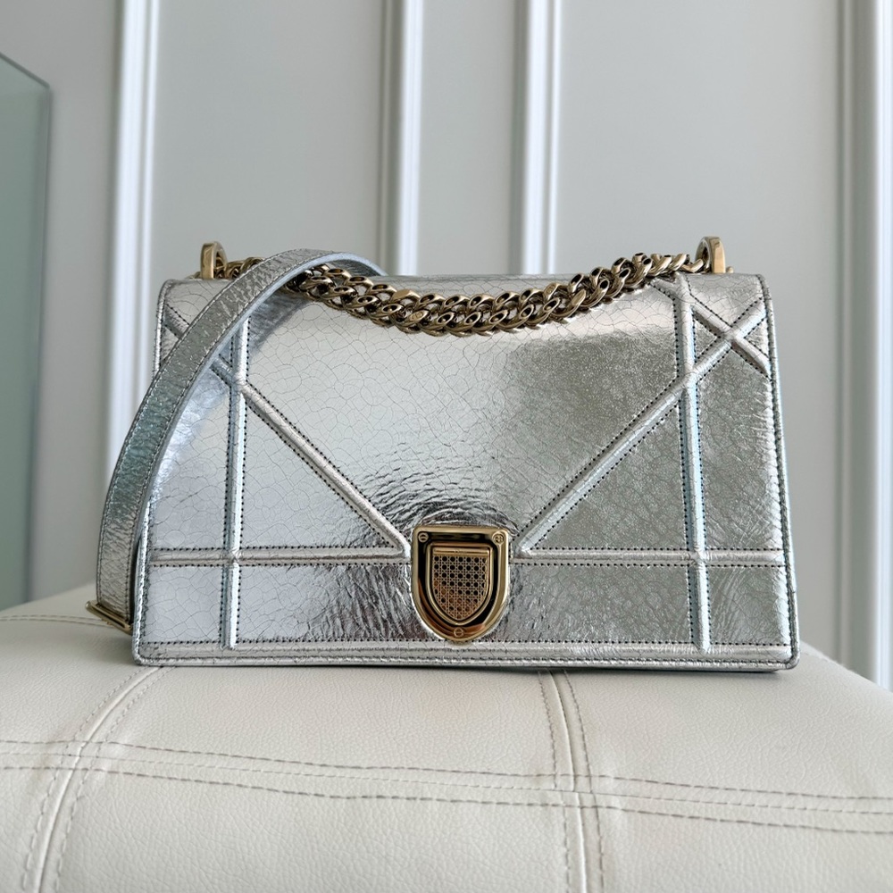Christian Dior 💎 $3,900 Diorama Medium Metallic Leather Bag with package - Picture 2 of 16